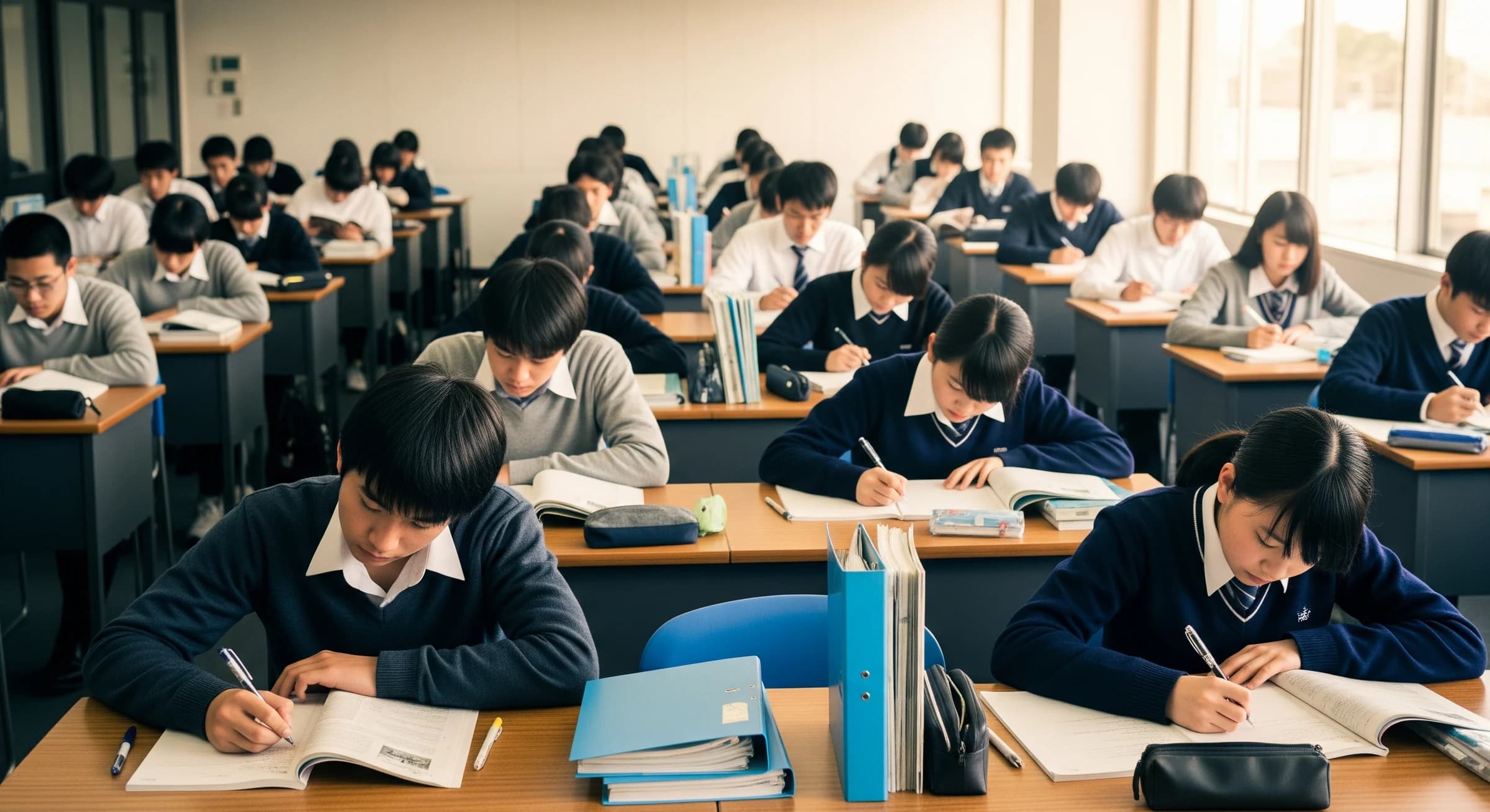 集中して学習に取り組む咸宜館の生徒たち